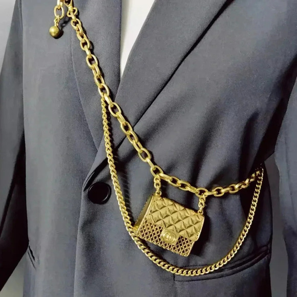 Anthropologie Mini Double Chain Charm Belt/Bag - Picture 1 of 17